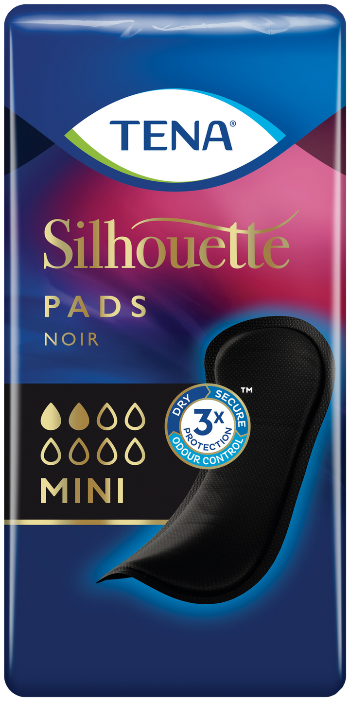 TENA Silhouette Noir Mini – 18 uroloģiskie ieliktņi melnai apakšveļai
