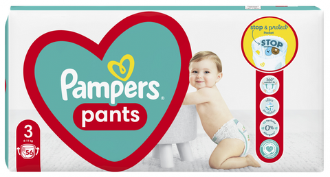 PAMPERS Maxi Pack 3 autiņbiksītes (6-11 kg) — 56 gab.