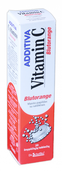 ADDITIVA Putojošās tabletes ar C vitamīnu un sarkano apelsīnu, 20 gab.