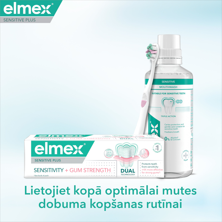 elmex Plus Jutīgiem zobiem + Smaganu aprūpe, 75 ml zobu pasta