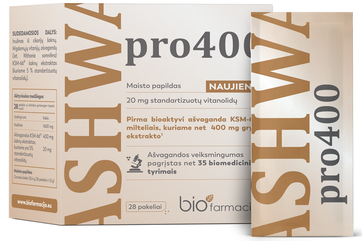 BIOFARMACIJA Ashwa pro400 pulveris — 28 paciņas