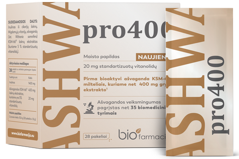 BIOFARMACIJA Ashwa pro400 pulveris — 28 paciņas