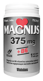 VITABALANS tabletes ar 375 mg magnija un B6 vitamīnu, 70 gab.