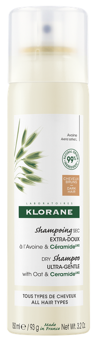 KLORANE Auzas un keramīds sausais šampūns brūniem un tumšiem matiem, 150 ml