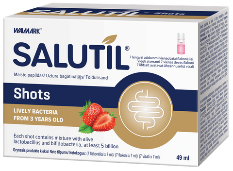 SALUTIL Shots zemeņu aromāts (7 ml), 7 flakoni, vienas devas iepakojumā