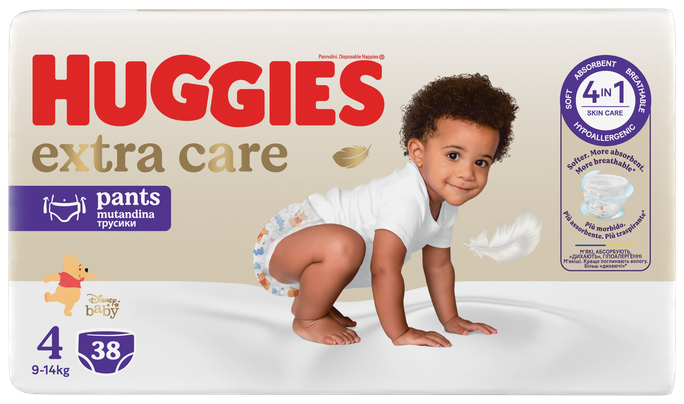 HUGGIES Extra Care S4 Biksītes, 9-14 kg, iepakojums 38 gab.