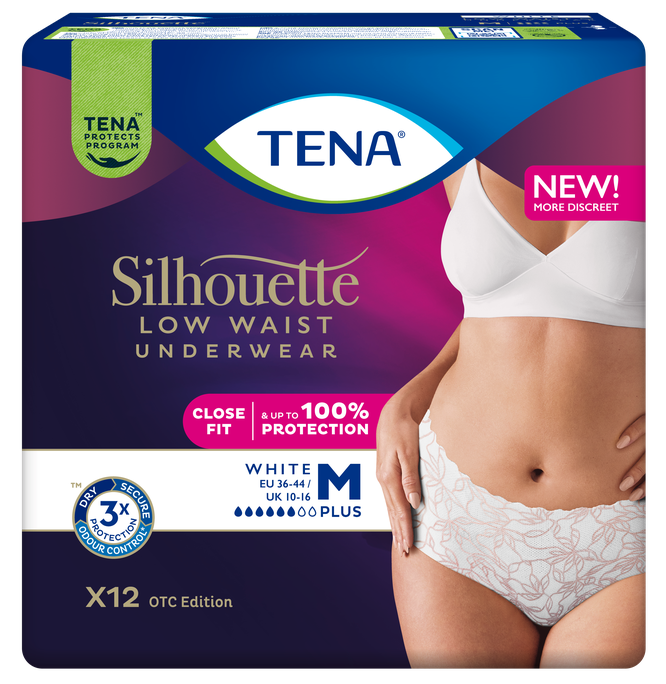 TENA Silhouette Plus White M, 12 vienreizlietojamās biksītes