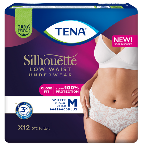 TENA Silhouette Plus White M, 12 vienreizlietojamās biksītes