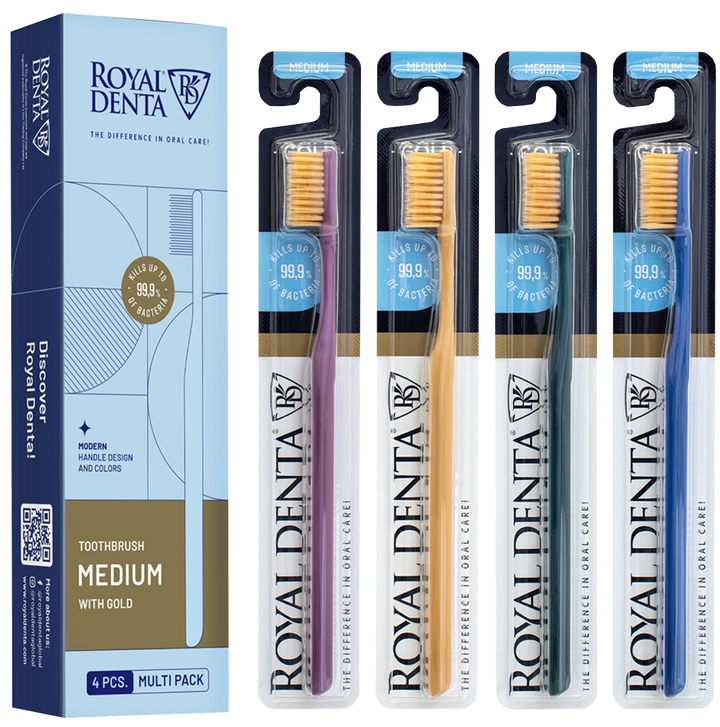 ROYAL DENTA Gold zobu birste vidējas cietības, 4 gab.