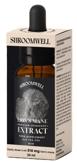 Lion's Mane sēņu ekstrakts no "Shroomwell", 30 ml