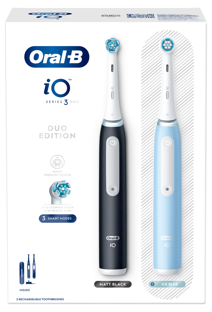 Oral-B iO3 Matt Black un iO3 Ice Blue duālā komplekta elektriskā zobu birste
