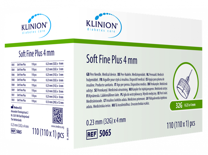 Insulīna adatas KLINION 32G/0.23x4 mm "Soft Fine Plus", 110 gab.