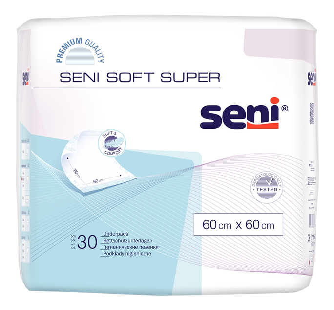SENI Soft Super higiēniskie absorbējošie paladziņi 60 x 60 cm, 30 gab.