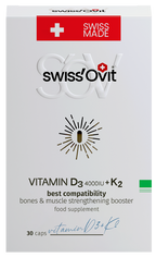 SWISS OVIT K2 + D3 4000 IU vitamīnu kapsulas, 30 vienības