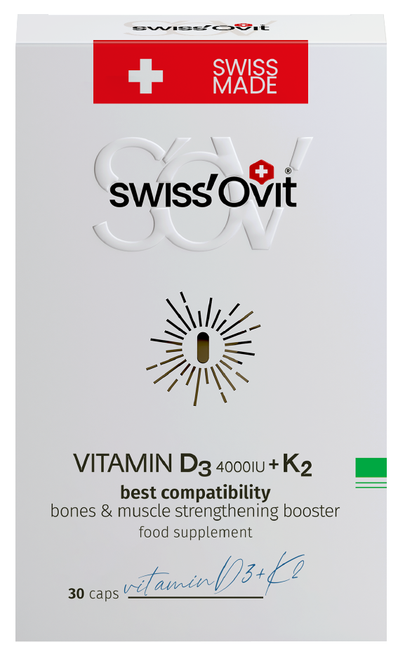 SWISS OVIT K2 + D3 4000 IU vitamīnu kapsulas, 30 vienības