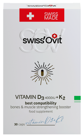 SWISS OVIT K2 + D3 4000 IU vitamīnu kapsulas, 30 vienības