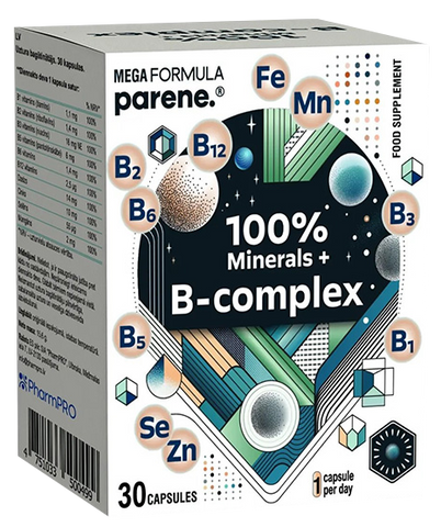 PARENE Mega B-kompleksa un 100 % minerālu kapsulas (30 gab.)