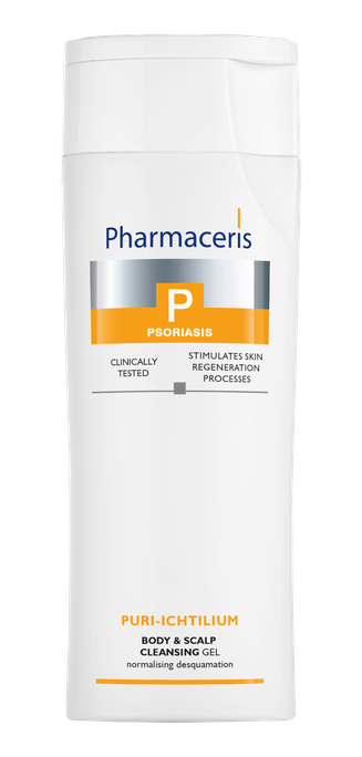 PHARMACERIS P Puri-Ichtilium Psoriāzes Ķermeņa un Galvas Ādas Attīrošais Gels, 250 ml