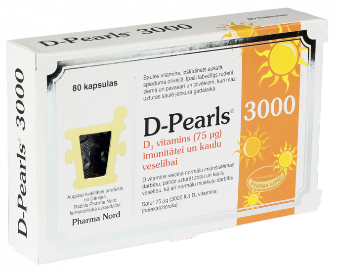 PHARMA NORD D-Pearls 3000 MV kapsulas (80 gab.)
