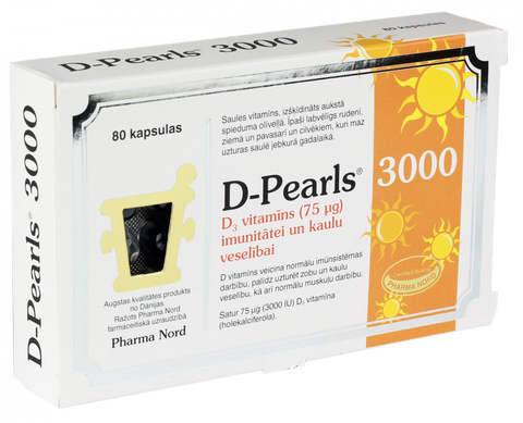 PHARMA NORD D-Pearls 3000 MV kapsulas (80 gab.)