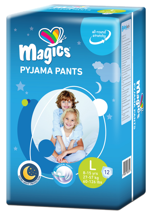 MAGICS Pidžamas biksītes L (27-57 kg), 12 gab. — bērnu naktīs