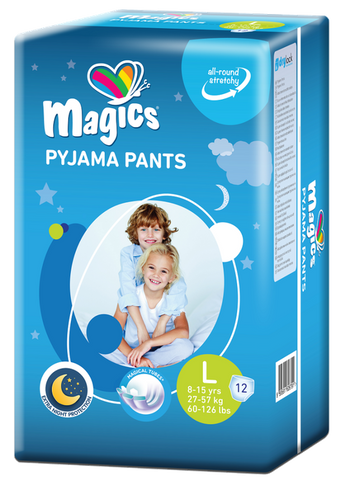 MAGICS Pidžamas biksītes L (27-57 kg), 12 gab. — bērnu naktīs