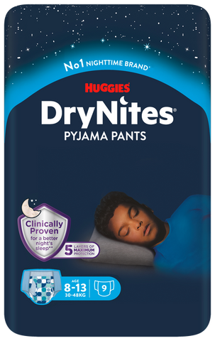 HUGGIES DryNites Nakts Autiņbiksītes Zēniem no 8 līdz 13 gadiem, 9 gab.
