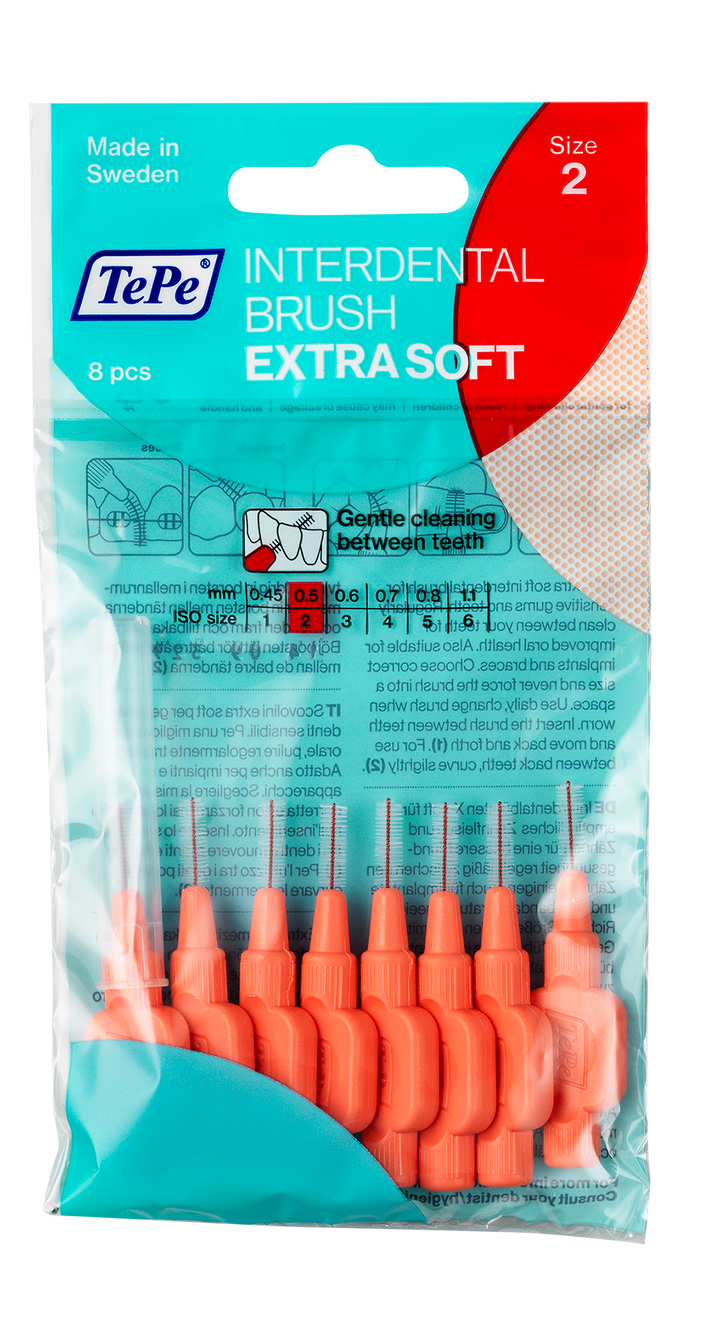 TePe Extra Soft 0,5 mm zobstarpu birstīte - Izmērs 2, 8 gab.