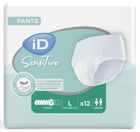 iD Sensitive Super L (100–150 cm) biksītes urīna un fēču nesaturēšanai, 12 pāri