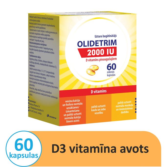 Olidetrim 2000 IU – 60 mīkstās kapsulas ar D vitamīnu