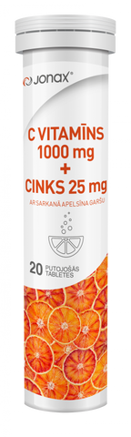 JONAX C 1000 mg + CINKS 25 mg putojošās tabletes, 20 vienības