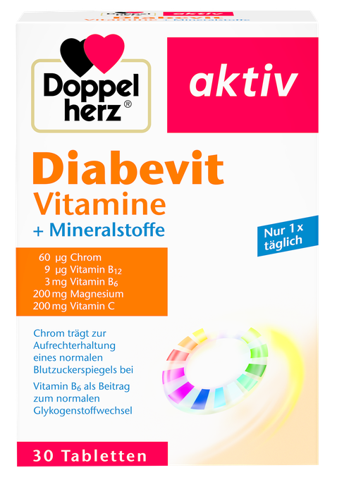 DOPPELHERZ Aktiv Diabevit - Tabletes ar Vitamīniem un Minerālvielām, 30 gab.