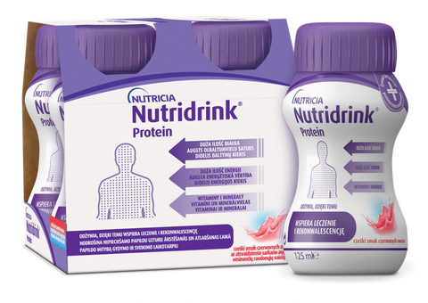 Nutridrink Protein NUTRICIA 125 ml ar sarkano augļu garšu — dzēriens, 4 pudelītes