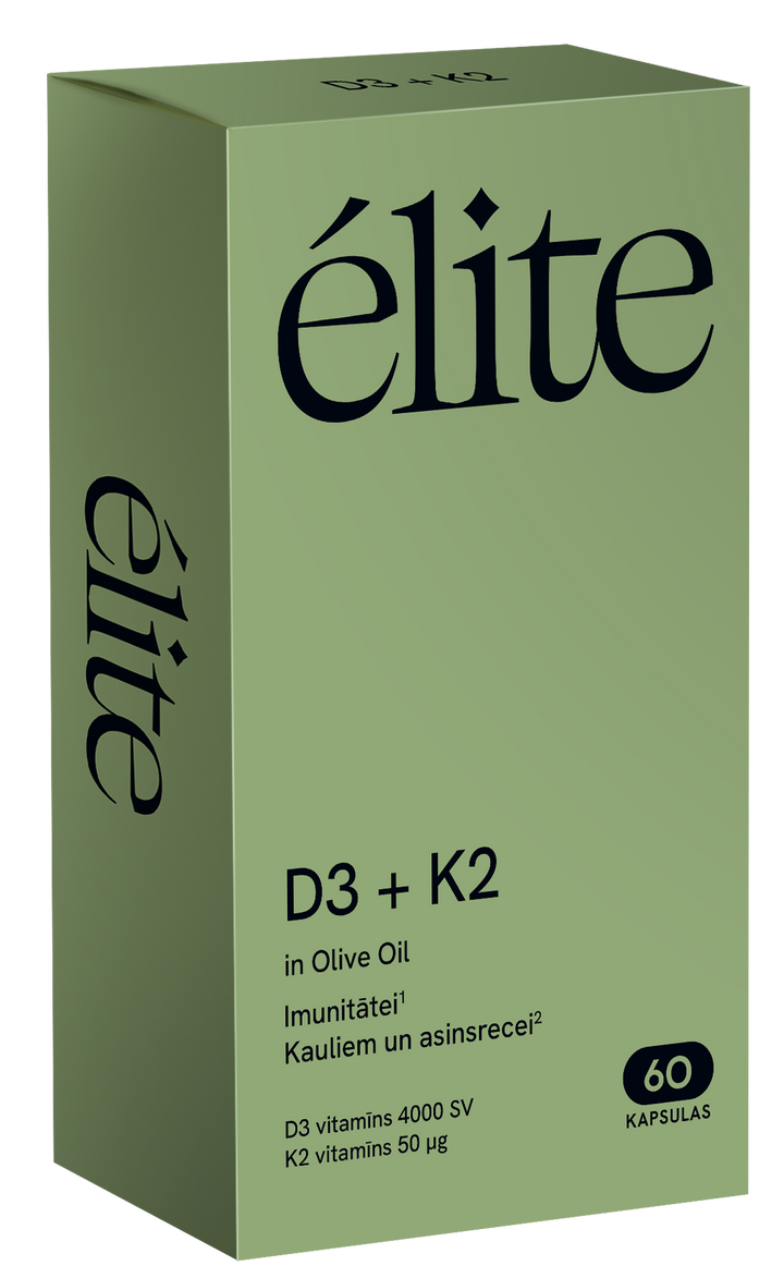 D3 + K2 vitamīnu kapsulas olīveļļā, 60 gab.