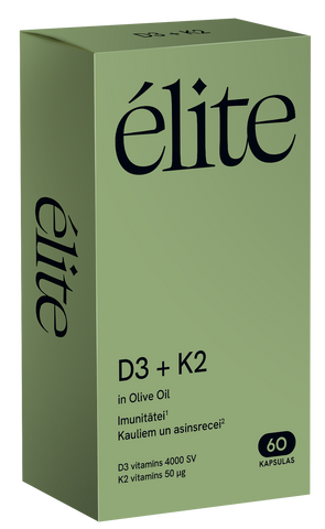 D3 + K2 vitamīnu kapsulas olīveļļā, 60 gab.