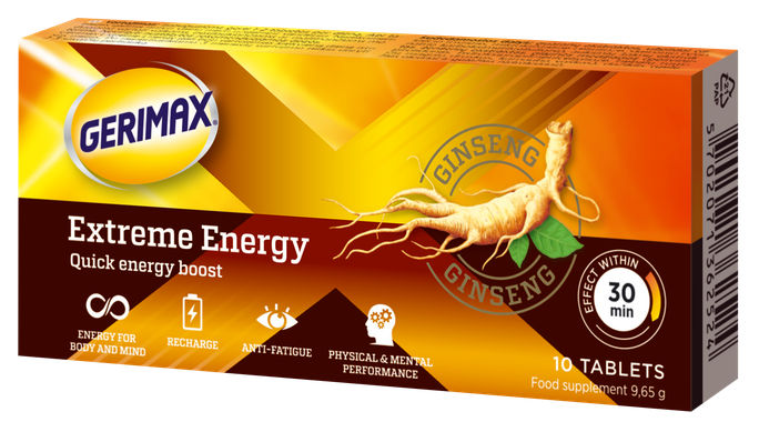 GERIMAX Extreme Energy, 10 tabletes energijai un uzmanībai