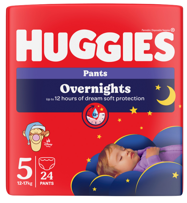 HUGGIES 5 Overnight biksītes naktī, 24 gab., 12-17 kg
