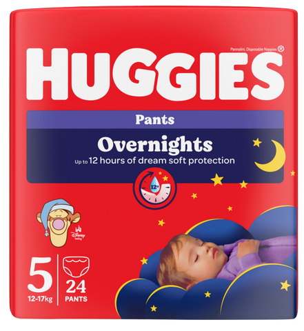 HUGGIES 5 Overnight biksītes naktī, 24 gab., 12-17 kg