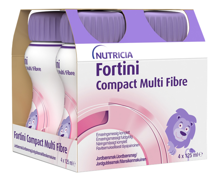 NUTRICIA Fortini Compact Multi Fibre ar Zemeņu Garšu — 125 ml dzēriens, iepakojumā 4 gab.