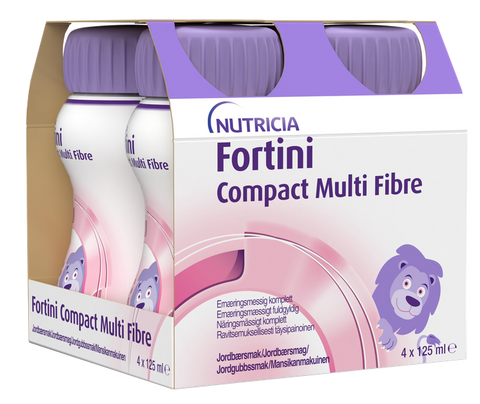 NUTRICIA Fortini Compact Multi Fibre ar Zemeņu Garšu — 125 ml dzēriens, iepakojumā 4 gab.