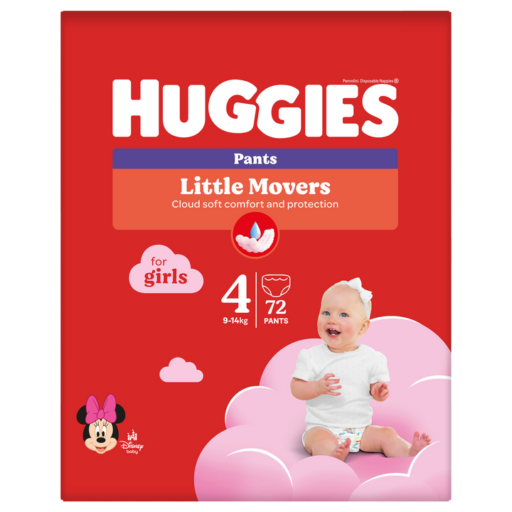 HUGGIES S4 pull-up biksītes meitenēm 9-14 kg svara kategorijai, iepakojums ar 72 gabaliņiem