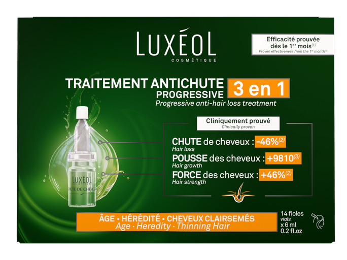 LUXEOL 3 in 1 ampulas, 14 gab. — Pret Progresējošu Matu Izkrišanu