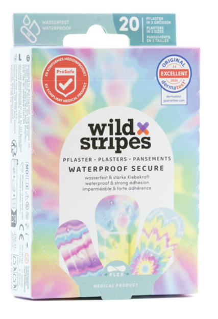 Wild Stripes Waterproof Secure Rainbow - 20 medicīniski plāksteri ar varavīksnes dizainu