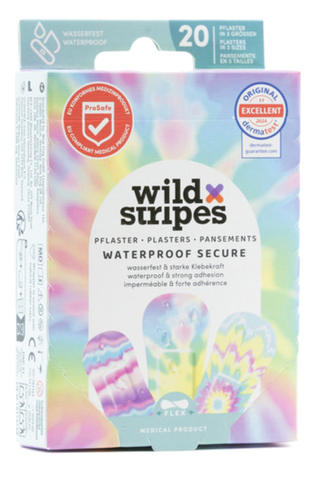 Wild Stripes Waterproof Secure Rainbow - 20 medicīniski plāksteri ar varavīksnes dizainu