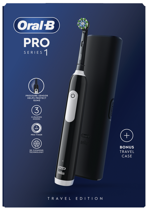 Elektriskā zobu birste ORAL-B Pro 1 ar melnu dizainu un ceļojumu futrāli, 1 vienība