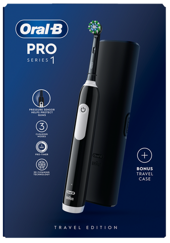 Elektriskā zobu birste ORAL-B Pro 1 ar melnu dizainu un ceļojumu futrāli, 1 vienība