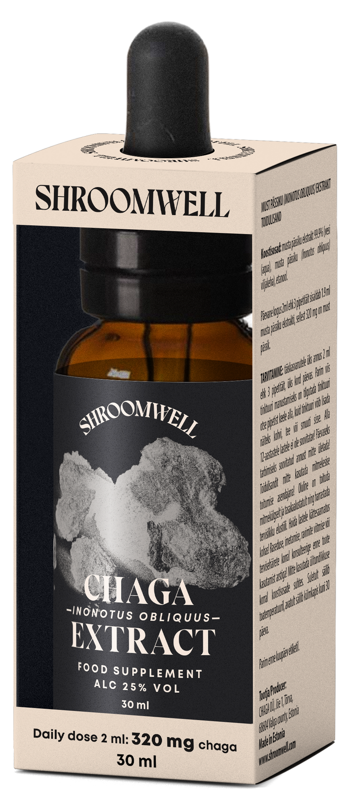 SHROOMWELL Melnās spulgpiepes sēņu ekstrakts, 30 ml