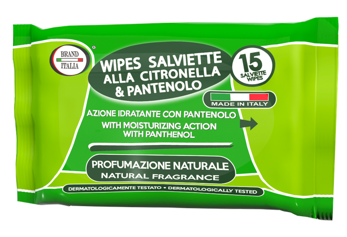 BRAND ITALIA Odiem atbaidoša šķīdinājuma salvetes ar citronellu un pantenolu, 15 gab.