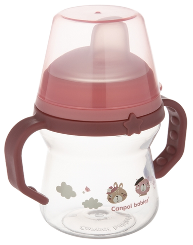CANPOL BABIES FirstCup Bonjour Paris Pink krūzīte, 150 ml ar ergonomiskiem rokturiem