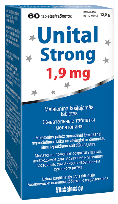 VITABALANS Unital Strong 1,9 mg sūkājamās tabletes — 60 gab. miega uzlabošanai